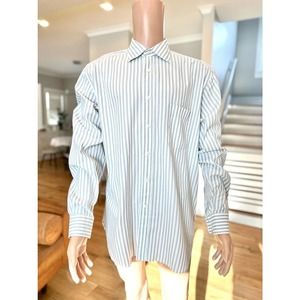 Ermenegildo Zegna Dress Shirt 43/17 Comfort Fit Long Sleeve White Green Striped